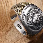 Anel de prata 925 com leão vintage envelhecido. Joia masculina, elegante e com estilo retrô, um acessório perfeito para usar. — foto 1