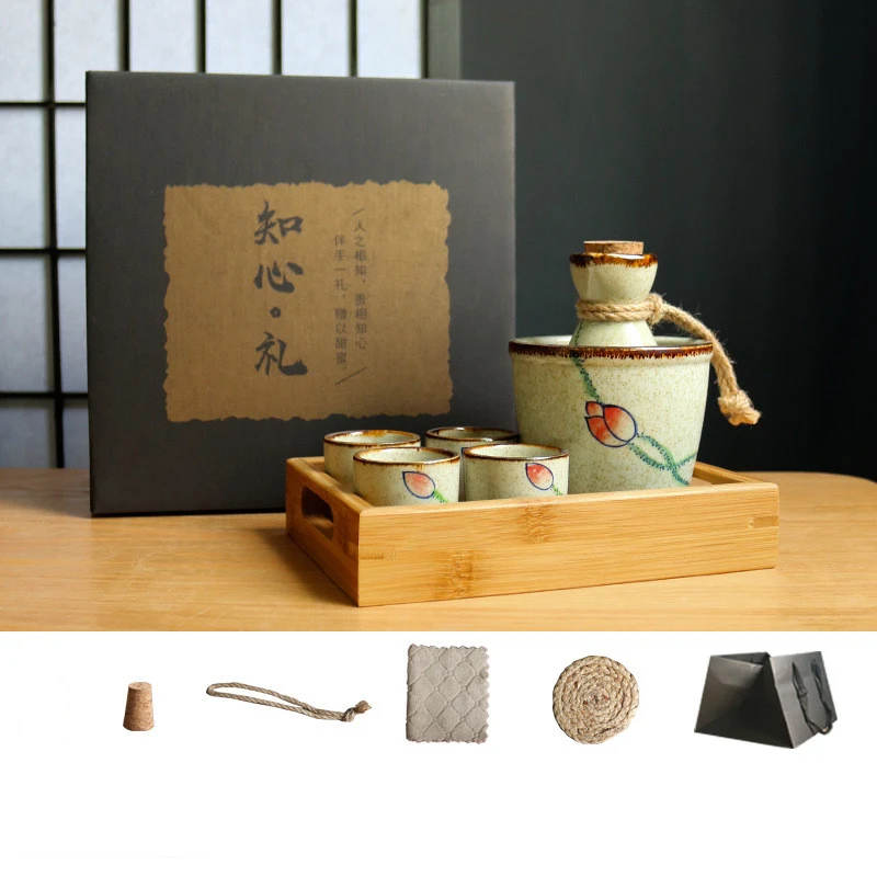 Japanese Retro Sake Wine Warmer Gift Box Set Hot Wine Shochu Pot Ceramic Wine Cup White Wine Household Wine Glass Set. — photo 4