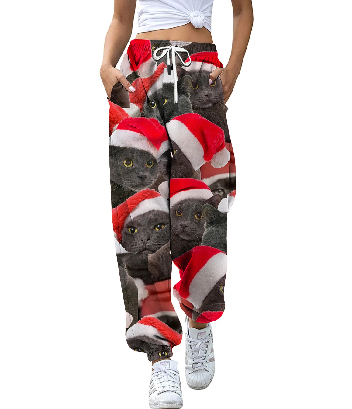 Europäische und amerikanische Weihnachtshose, hohe Taille, lockere 3D-Druck Casual-Sporthose für Damen, mit Kordelzug — foto 12