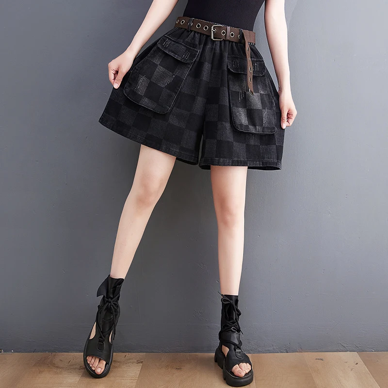 Title 1, Shorts jeans femininos casuais com bolsos grand...