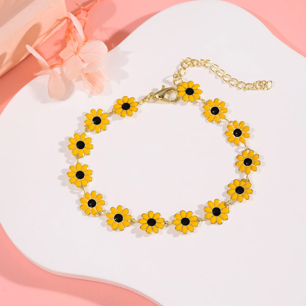 Pulseira de óleo gotejante feminina de margarida de alta qualidade, um acessório floral elegante e refinado para mulheres. — foto 2