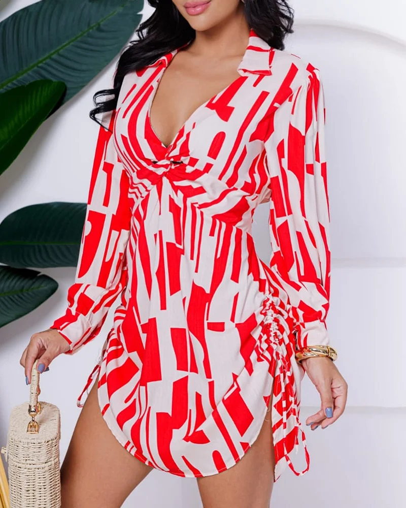 Title 3, Irregular Color Block Printed Long Sleeve Deep ...