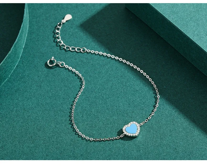 Pulseira de pinheiro verde com coração de amor, prata esterlina S925, joia de mão elegante e romântica, presente ideal para ela. — foto 5