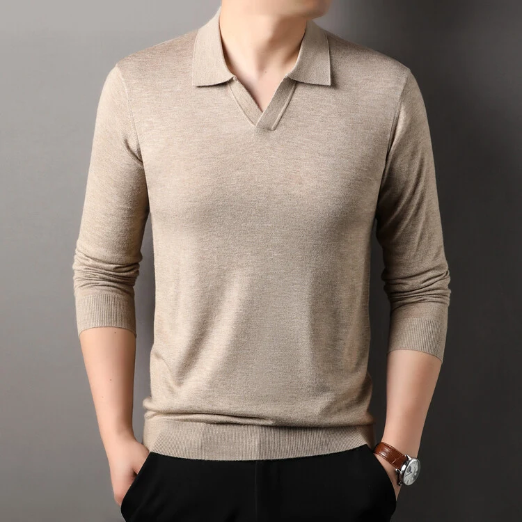 Spring and Autumn Long Sleeve Worsted Thin Lapels T-shirt Sweater. A versatile and comfortable sweater perfect for casua — photo 7