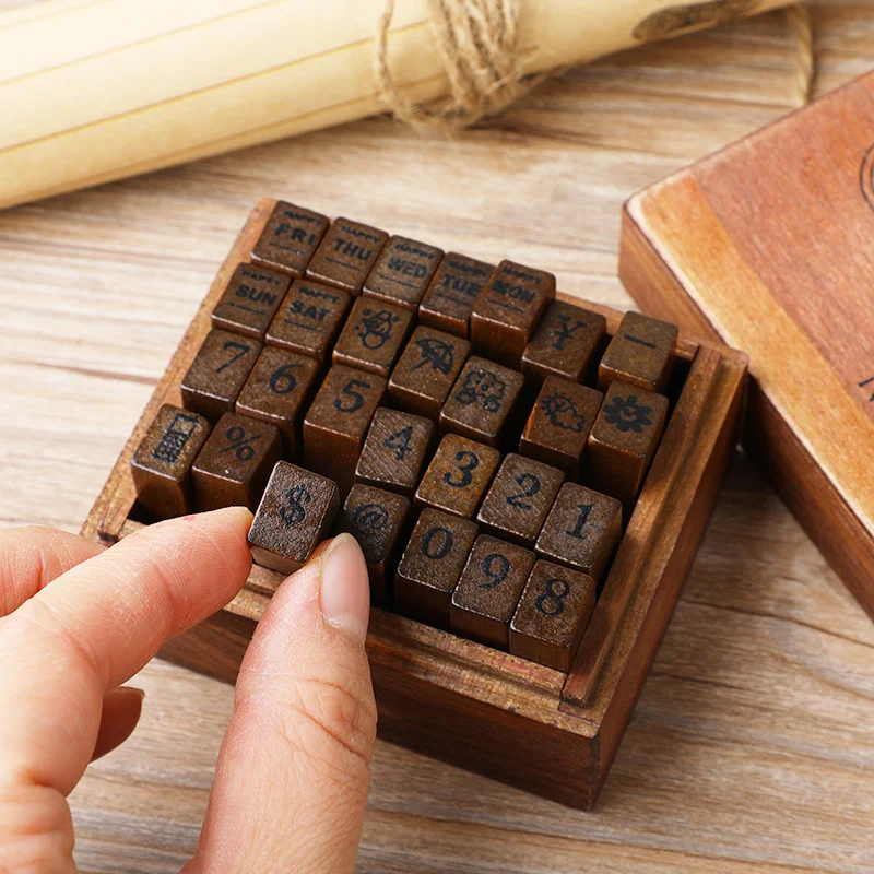 Diário de Carimbo de Letras Vintage de Madeira com Maiúsculas, Minúsculas e Números - Crie Memórias Personalizadas e Únicas — foto 4