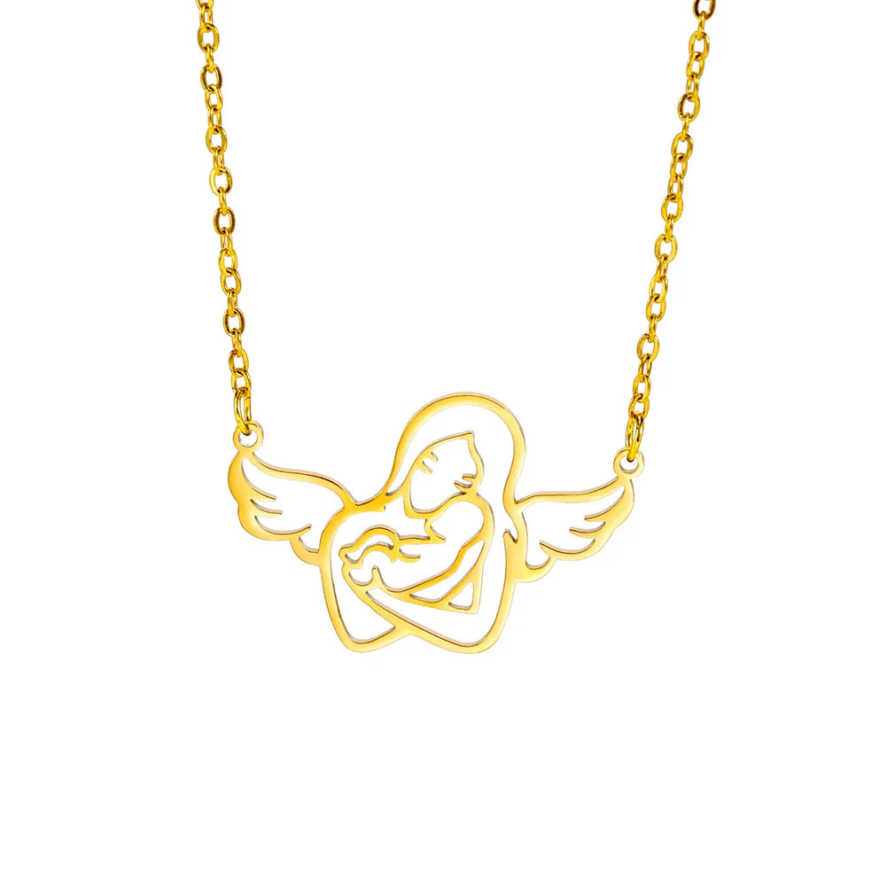 Colar de aço inoxidável 304 com pingente vazado de mãe e filhos. Design fofo, material seguro para crianças, presente perfeito. — foto 2