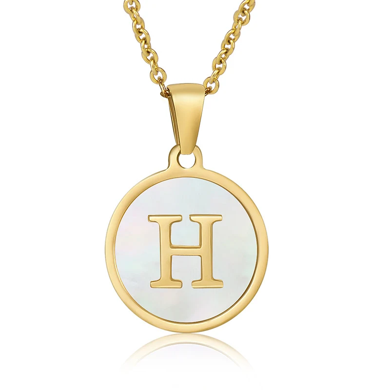 Colar de Letra em Concha Redonda de Aço Inoxidável para Mulher — Um acessório elegante e personalizado, ideal para presentear e expressar seu estilo único. — foto 63