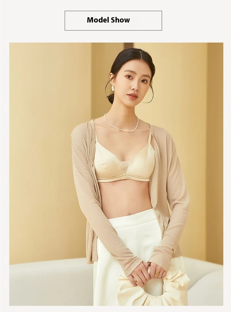 Title 8, Silk Satin Glossy Thin Wireless Bra Underwear o...
