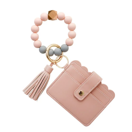 Title 4, PU Tassel Card Case Silicone Bracelet Key Ring