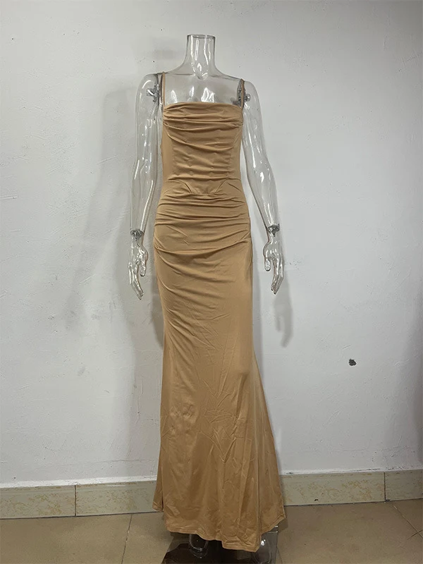 Title 29, Fishbone Pleated Backless Fishtail Skirt Dress