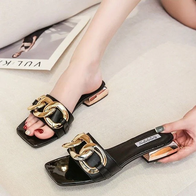 Sandali donna taglie forti 34-43, nuovi retro con catena, scarpe basse di nicchia, ciabatte da esterno, comode e alla moda. — foto 15