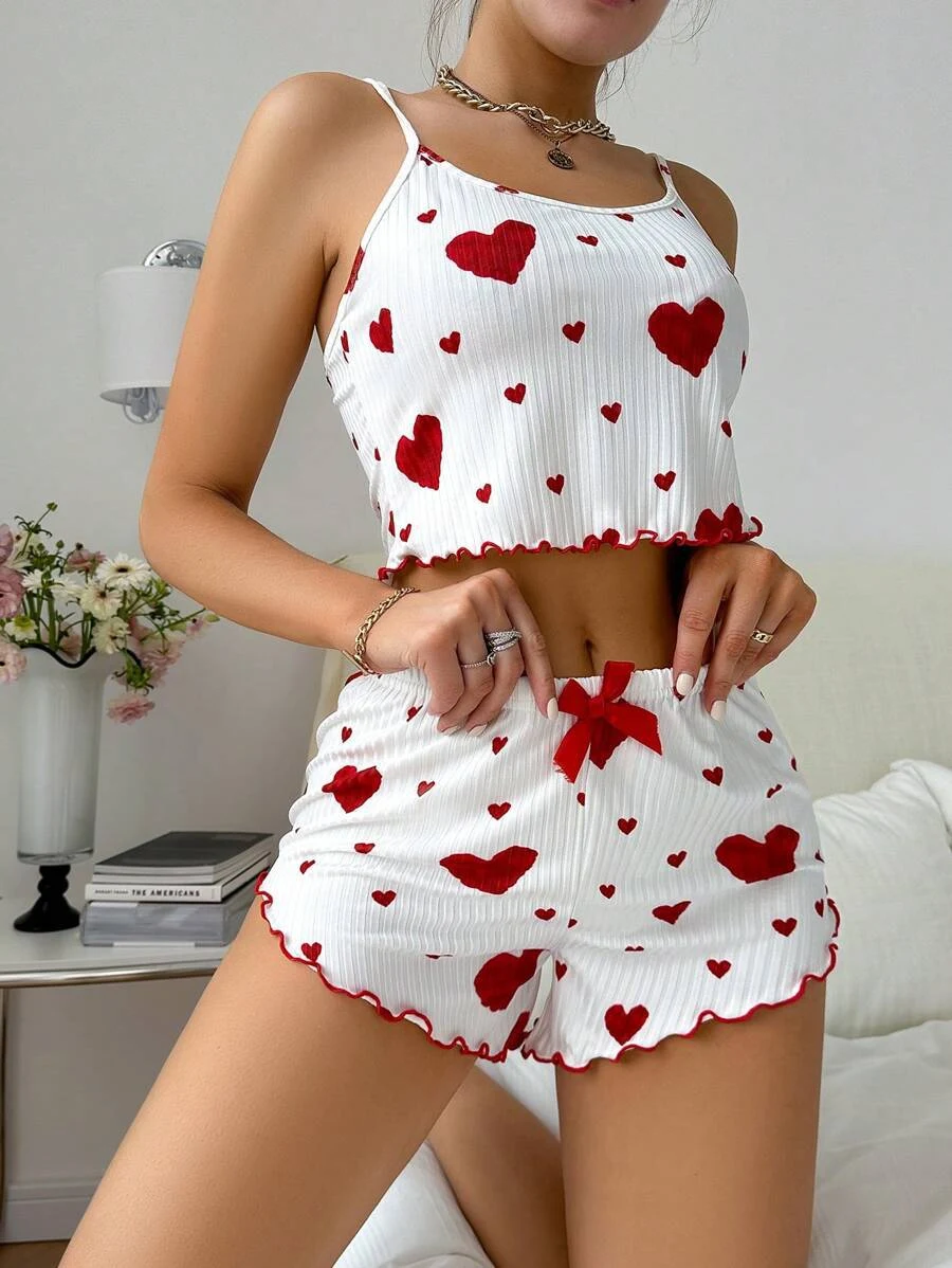 Title 5, Heart Printing Suspender Shorts Casual Sunken S...