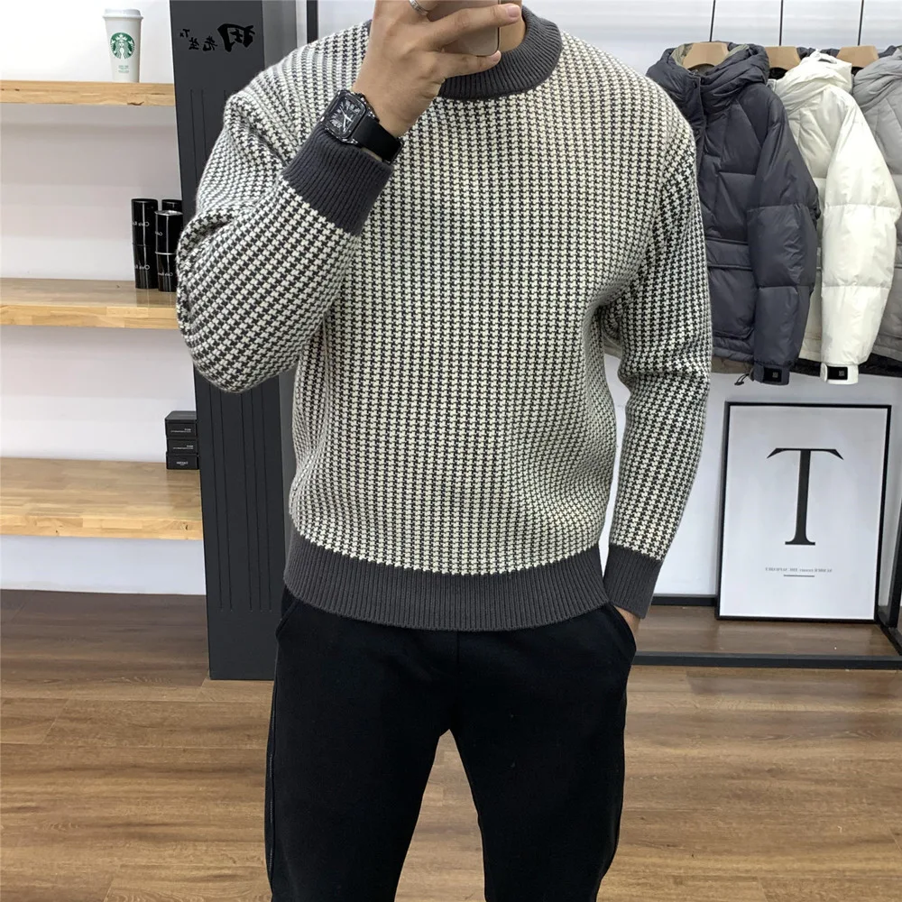Round Neck Base Slim Fit Pullover Thick Plaid Sweater, offering comfort and style. Perfect for daily wear, keeping you w — photo 4