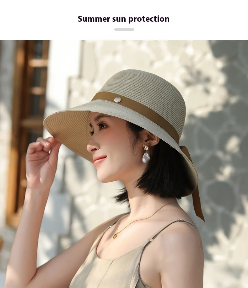 Title 12, Encrypted Wide Brim Lace-up Sun-proof Straw Hat...