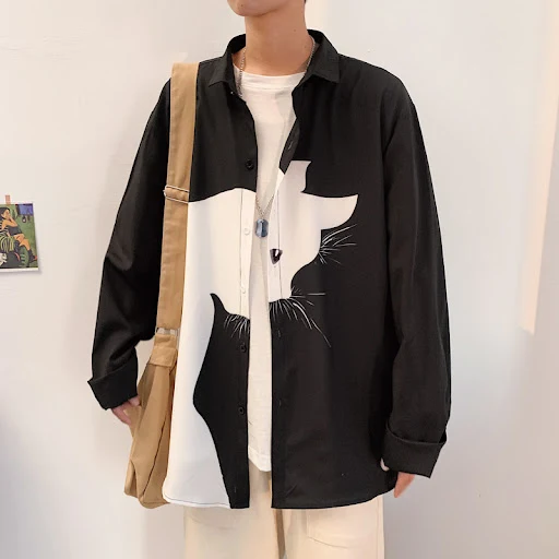 Title 4, Camisa masculina de manga longa folgada plus si...