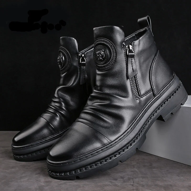 Men's Fashionable All-match High-top Velvet Tactical Military Boots, versatile, durable, comfortable, ideal for both eve — photo 1