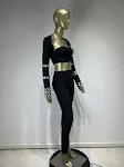 Conjunto feminino casual de três peças com top de manga longa, bandeau, alças, cintura alta e calças skinny compridas. Perfeito para looks diários. — foto 16
