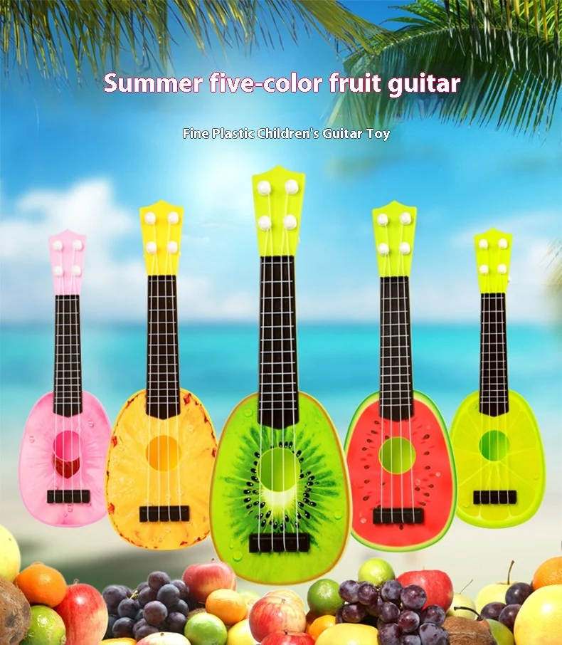Mini Ukulele de Brinquedo Educacional Infantil Instrumentos Musicais Frutas Incentive a musicalidade do seu filho com este ukulele divertido e educativo. — foto 7