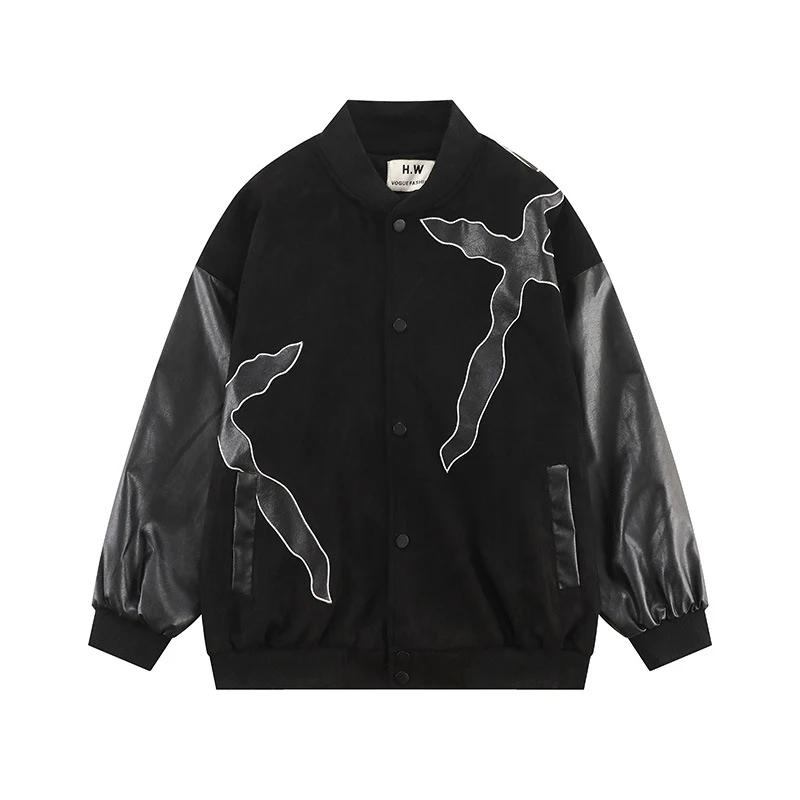 Heavy Industry Veneer Embroidery Flame Cross Baseball Uniform Jacket, a unique industrial and sporty style with a flame — photo 14
