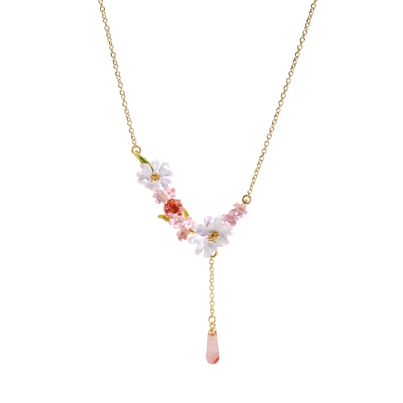 Title 7, Colar dourado com pingente gota dágua rosa Ver...