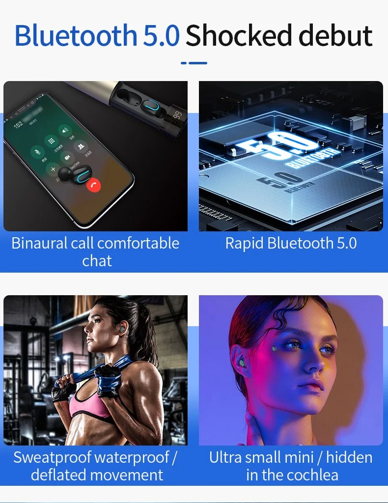 Title 2, Q67 Bluetooth Headset Sports Running TWS Double...