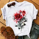 T-shirt da donna estivo, casual e ampio, con stampa floreale. Perfetto per l'estate, offre comfort e stile. Goditi un look fresco e alla moda. — foto 2