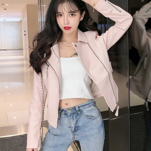 Title 3, Womens Small Leather Jacket, Short Korean Vers...