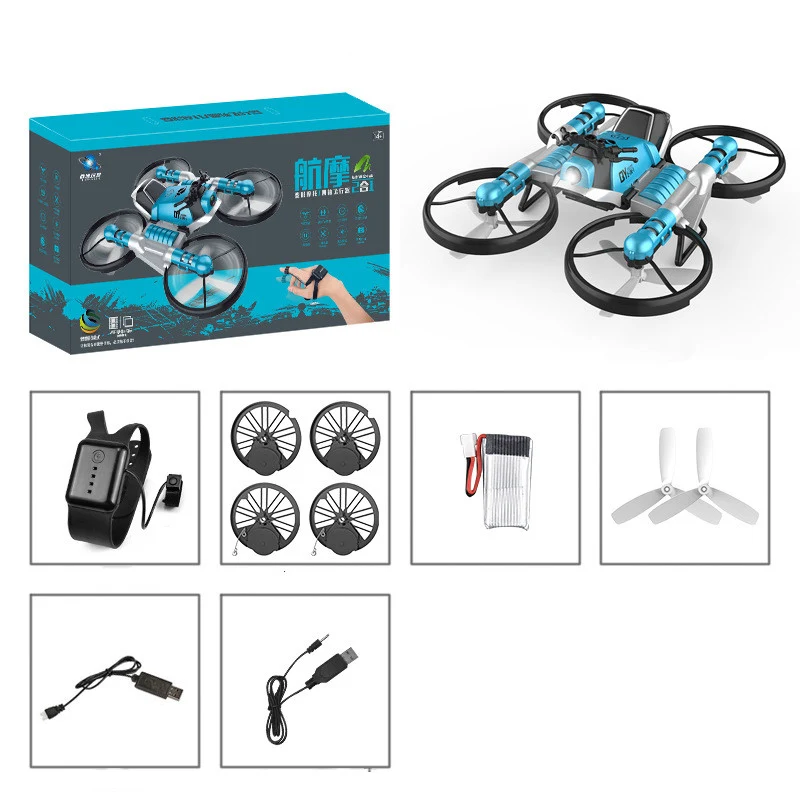 Land and Air Deformed Folding Motorcycle Quadcopter Dual-Mode Watch Sensor Remote Control Children's Toy — photo 1