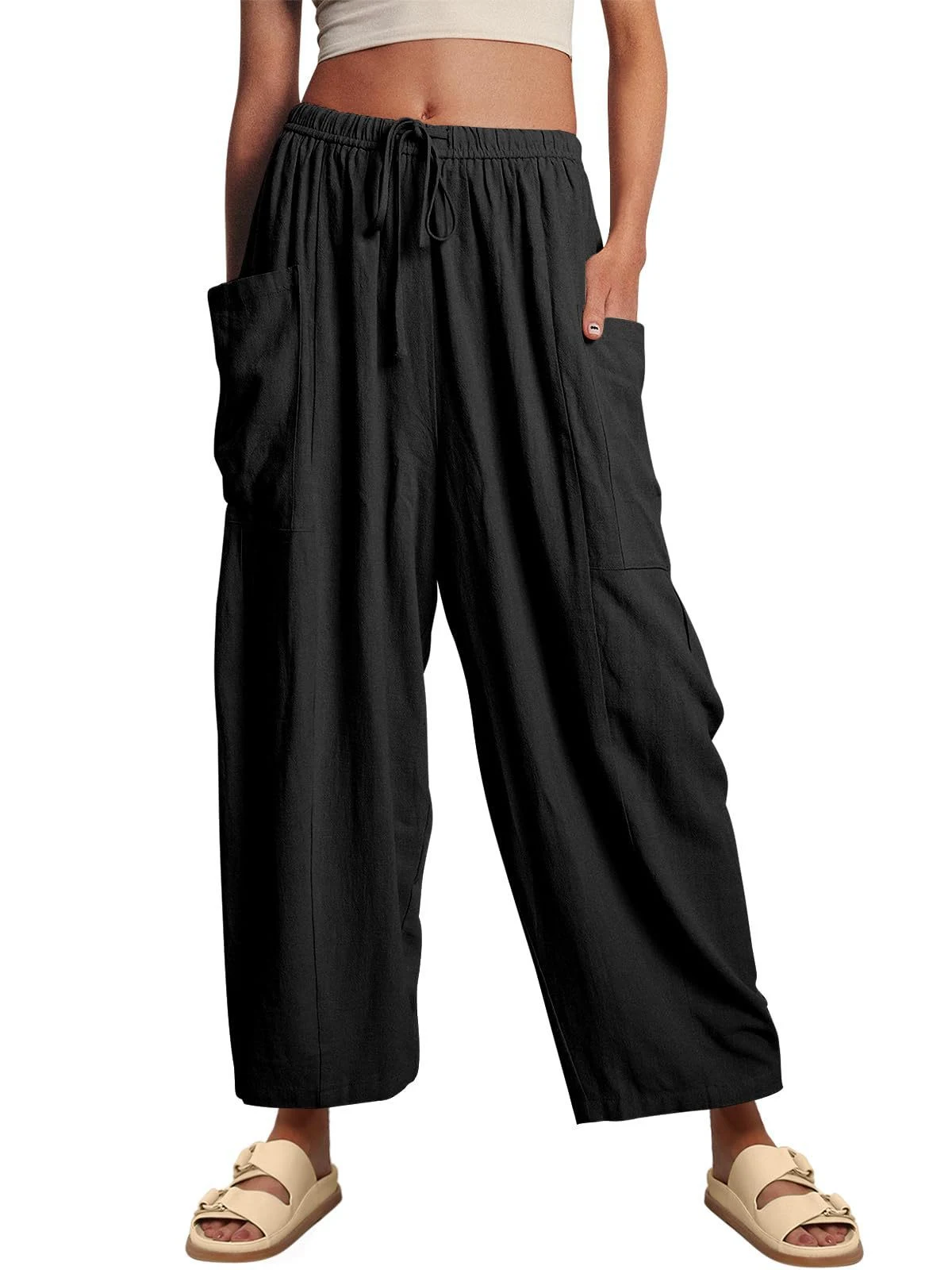 Title 12, Womens Elastic Waist Pleated High Wide Leg Pan...