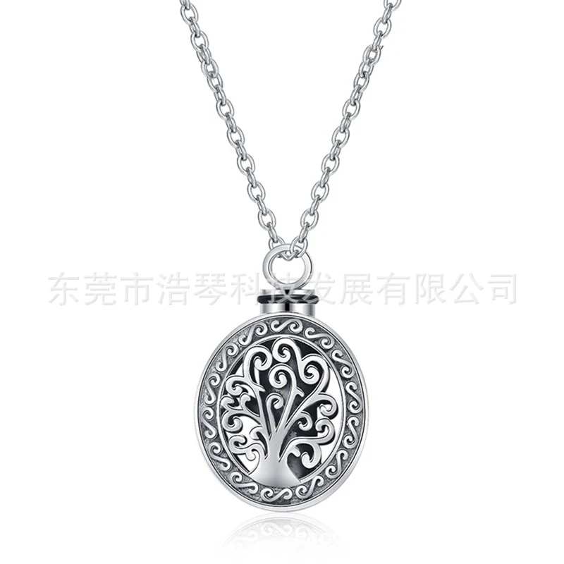 Collana con ciondolo urna Albero della Fortuna in acciaio inossidabile, tipo perline d'acqua, per cremazione, gioielli commemorativi, profumo. — foto 3