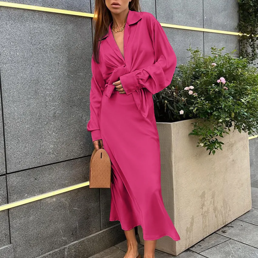 French Satin Suit Collar Top High Waist Fishtail Skirt Two-piece Suit. Achieve a sophisticated and elegant look for spec — photo 8