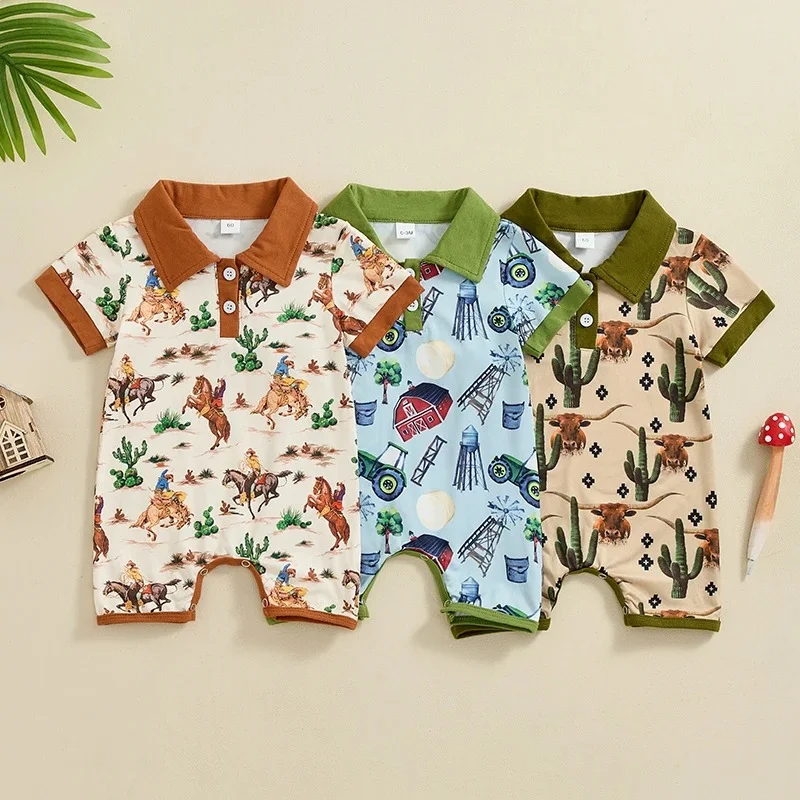 Title 3, Boy Western Element Short Sleeve Rompers Comfor...