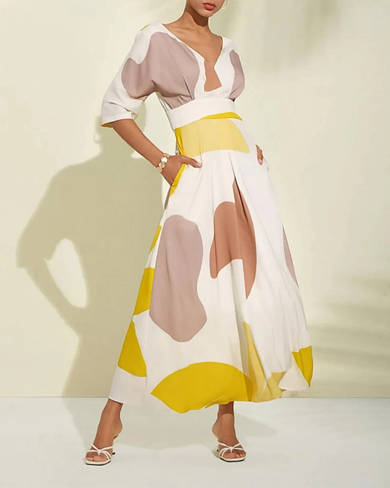 Spring And Summer New Fashion Temperament V-neck High Waist Dress — photo 7