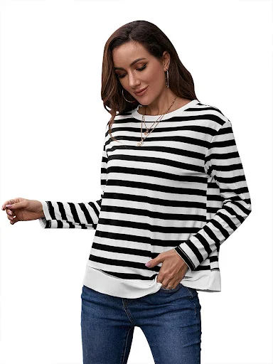 Title 29, Striped Print T-shirt Round Neck Pullover Color...