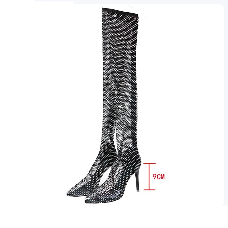 High-heel stiletto rubber sole over-the-knee rhinestone mesh high-top shoes – Elevate your style with these glamorous hi — photo 7