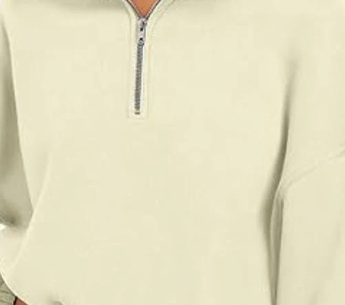 Suéter feminino de lã polar com meio zíper e cordão na bainha para outono e inverno — foto 17