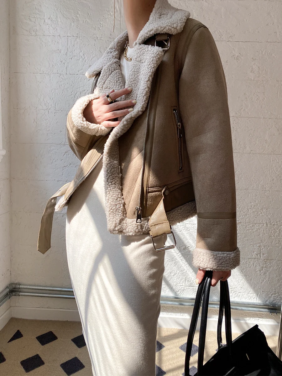 Title 12, Womens Lamb Fur and Cotton Motorcycle Jacket, ...