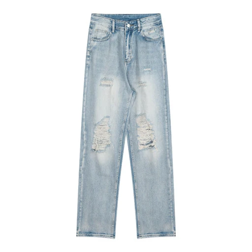Title 2, Jeans azul claro com pernas verticais rasgadas,...