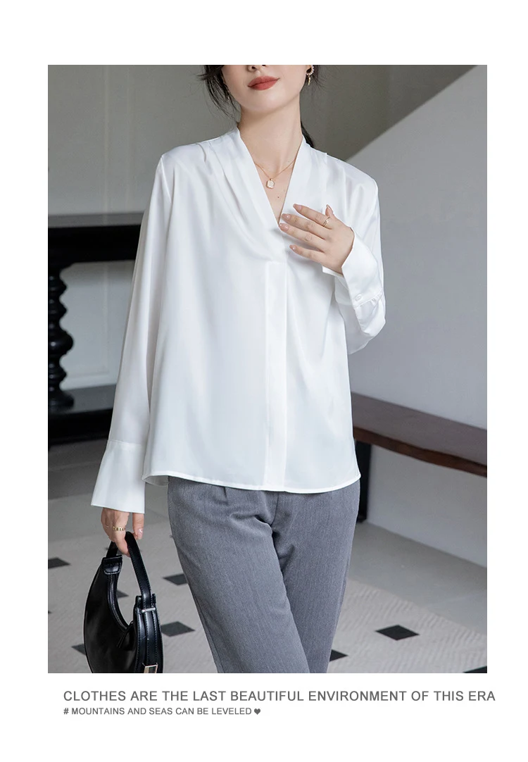 Title 5, Korean Style Versatile V-neck Long Sleeve Satin...