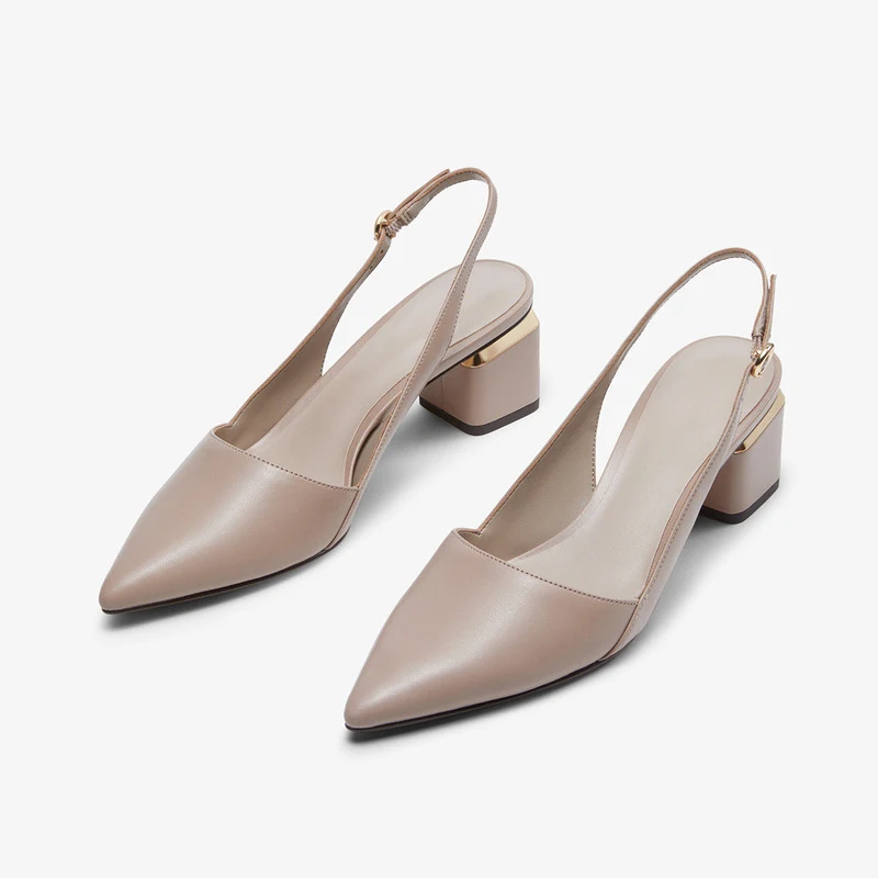 Spring New Women's Slingbacks Shoes with Metal Decoration, Pointed Toe, High-Heeled, Thick Heel, Buckle Sandals, perfect — photo 3