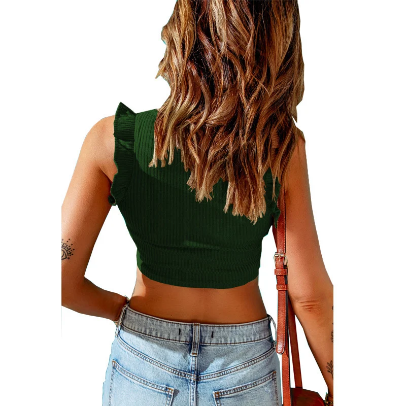 Title 7, Womens Round Neck Solid Color Fungus Trim Shor...