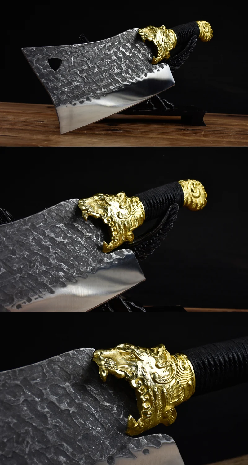 Title 3, Tiger Head Bone Chopping Knife With Round Handl...