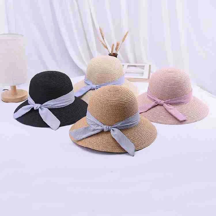 Title 3, Summer Outdoor Travel Solid Color Straw Hat Bea...