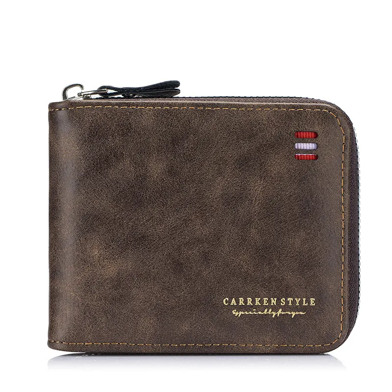 Carteira masculina com zíper, simples e curta, tripla e multifuncional. Compacta, prática e segura para uso diário e viagens. — foto 5