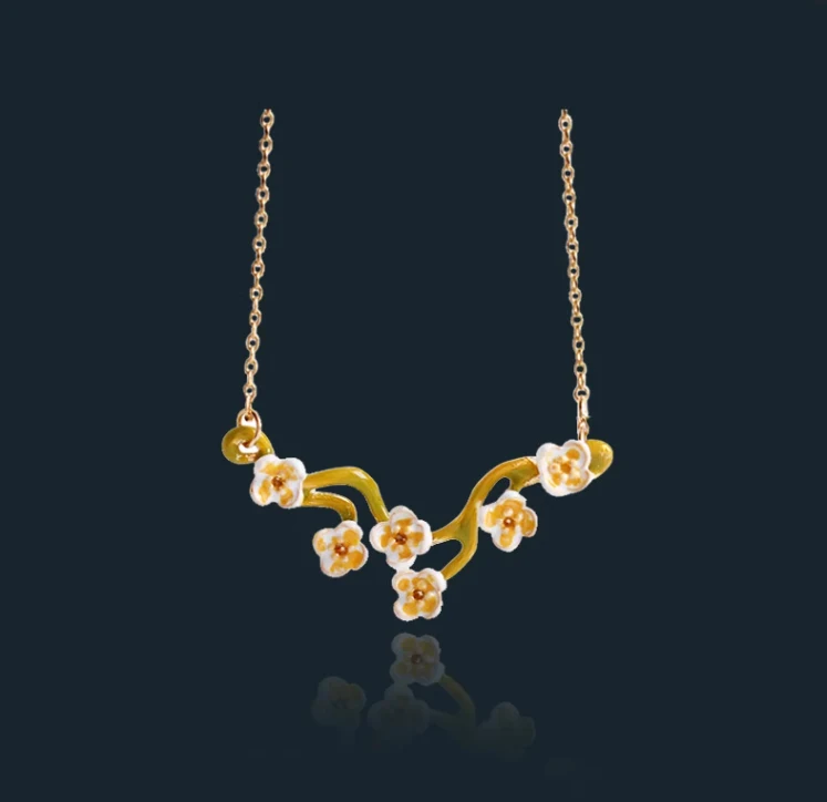 Colar Vintage Floral com Esmalte e Pingos, Linguagem de Pássaro, Corrente Clavícula, Design Exclusivo para Flores. — foto 1