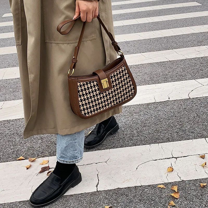 Title 5, Damska torba na ramię Houndstooth Lock Check St...