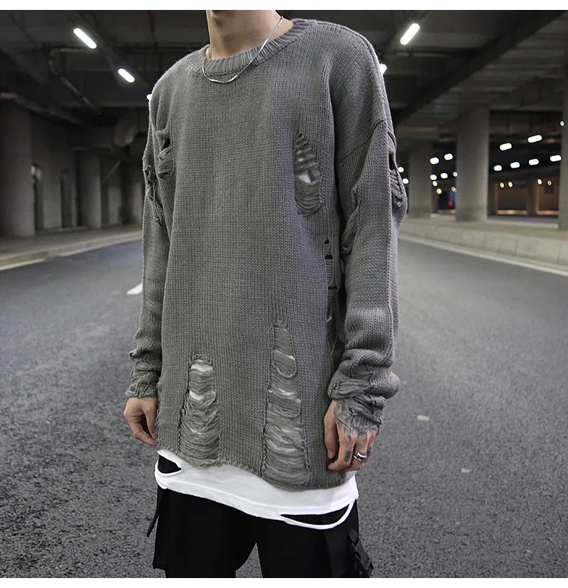 Title 3, Broken hole solid color bottoming sweater, grea...