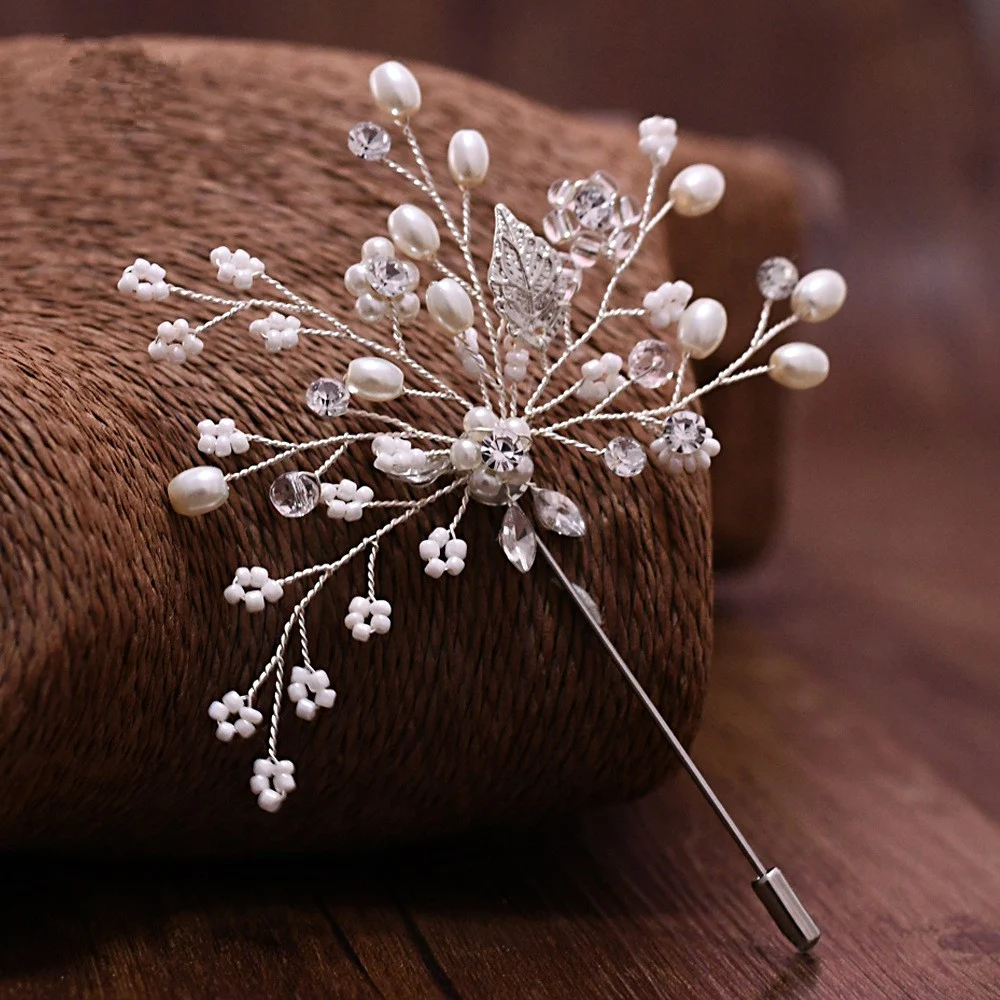 Broche de folha de pérola artesanal Broche de uma palavra Acessórios de roupa de casamento Toque de sofisticação para noivas e convidadas — foto 2