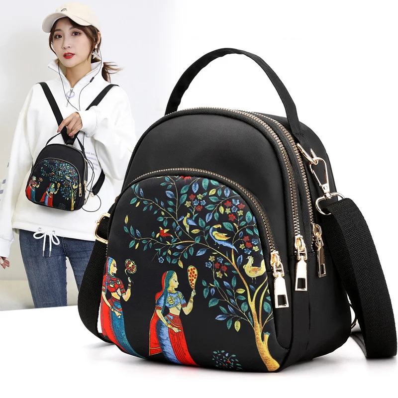 Mochila feminina estilo country literário étnico simples ideal para livros e atividades diárias. Leve seus pertences com elegância e conforto. — foto 6