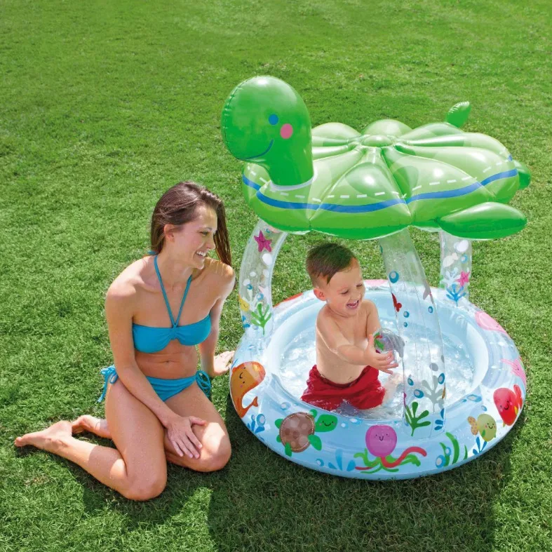 Turtle Covered Baby Play Pool with Shade Safe and Fun Water Play for Infants Provides Sun Protection and a Cool Place to — photo 5